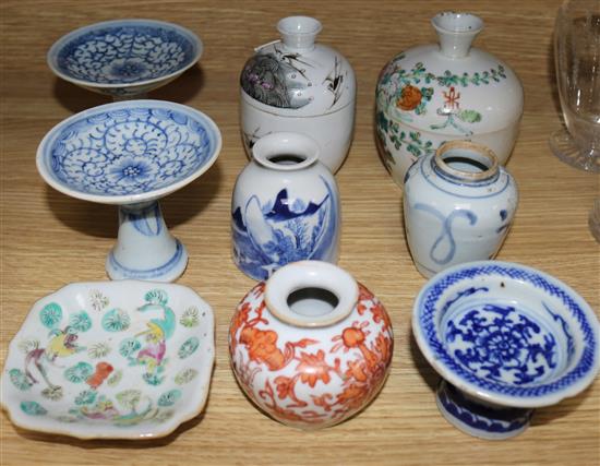 A group of 19th Century Chinese jars and stem dishes